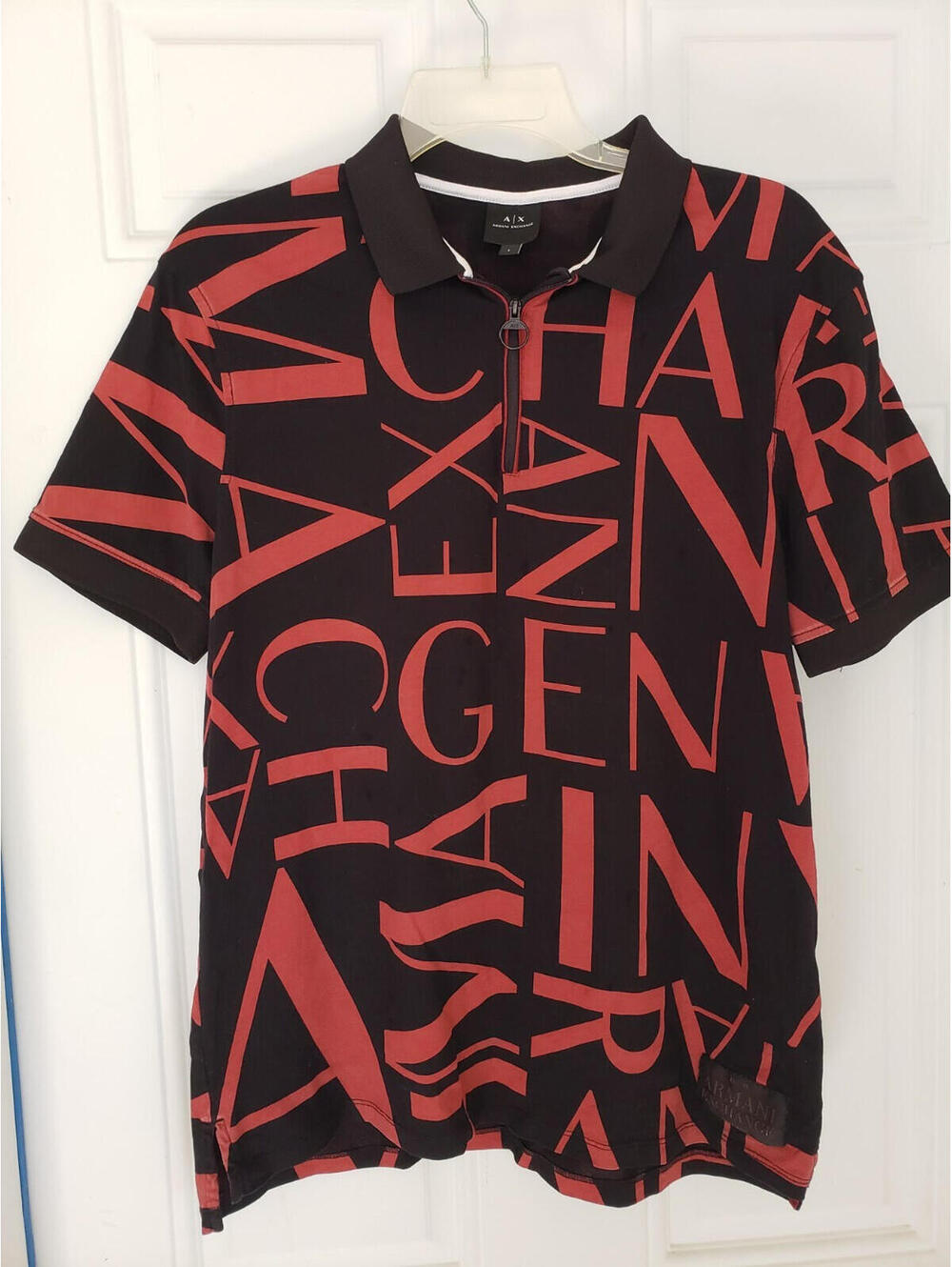 Armani Exchange Men's Large Red Black Logo Front Short Sleeve Polo Shirt